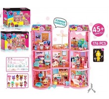 Кукольный Домик BB 015 Surprise 3 этажа, 8 кукол, питомец, мебель, 176 деталей