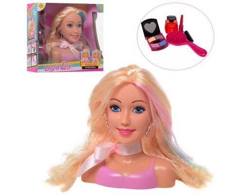 Кукла DEFA 8401 Манекен голова для причесок и макияжа,17 см, расческа, косметика,2 цв,