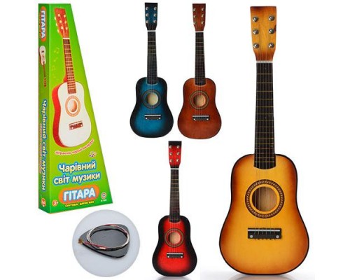 Игрушечная Деревянная Гитара. Запасная струна, медиатор 4 цвета 58 см (1369)