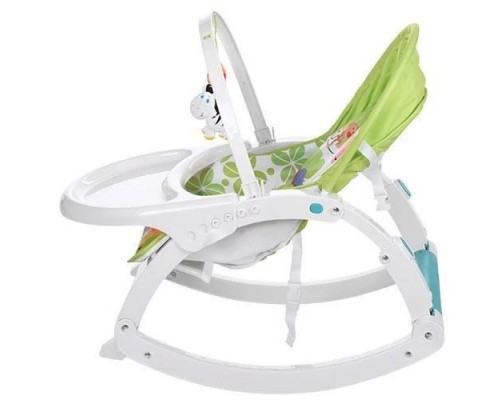 Детское кресло шезлонг качалка 7988 с обеденным столиком, Козырек, вибро, музыка, игрушки