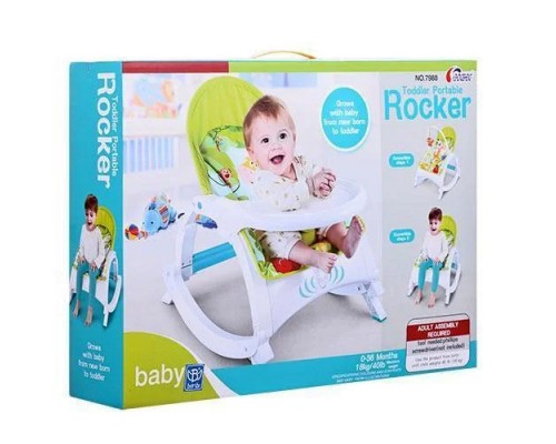 Детское кресло шезлонг качалка 7988 с обеденным столиком, Козырек, вибро, музыка, игрушки