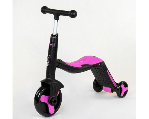 Детский Самокат Беговел велосипед 3 в 1 JT 70708 Best Scooter Розовый Подсветка, 8 мелодий