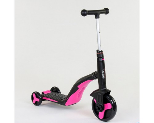 Детский Самокат Беговел велосипед 3 в 1 JT 70708 Best Scooter Розовый Подсветка, 8 мелодий