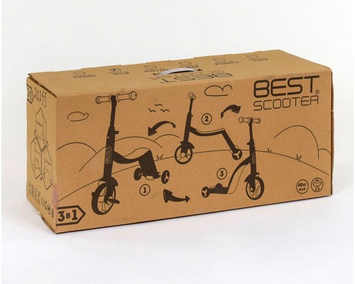 Детский Самокат Беговел велосипед 3 в 1 JT 90601 Best Scooter Розовый Серый Подсветка, 8 мелодий