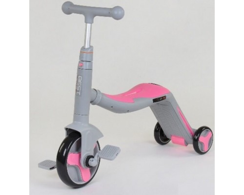 Детский Самокат Беговел велосипед 3 в 1 JT 90601 Best Scooter Розовый Серый Подсветка, 8 мелодий