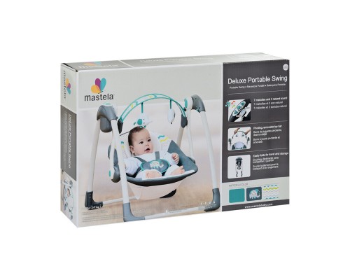 Детские Качели люлька Синий Mastela Музыка, таймер, 5 скоростей, дуга с подвесками, 2 положения люльки (6503)