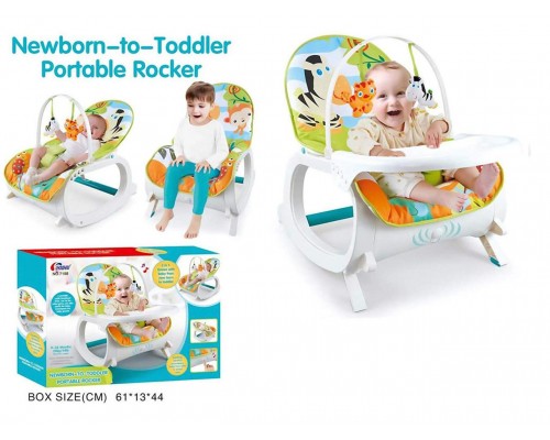 Детское кресло шезлонг - качалка 7188 с обеденным столиком Зеленый 2 в 1 Вибро, музыка, игрушки