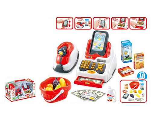Детская игровая касса Магазинчик, Сканер, корзинка с продуктами (668-51)