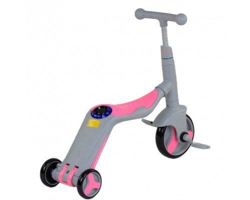 Детский Самокат Беговел велосипед 3 в 1 JT 90601 Best Scooter Розовый Серый Подсветка, 8 мелодий