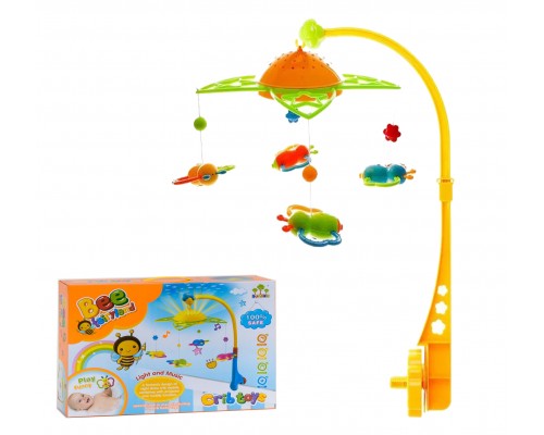 Мобіль Карусель на ліжечко з нічником проектором Бджілки