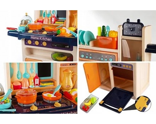 Игрушечная Кухня с Водой и паром, 65 предметов, 94 см Оранжево Синяя (889-161)