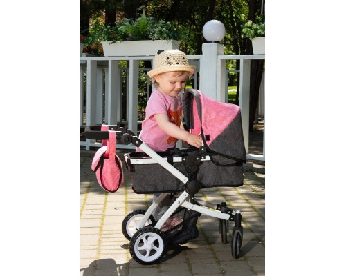Коляска для ляльок Melobo 9651B ROSE RED 2 в 1 з сумкою Рожева
