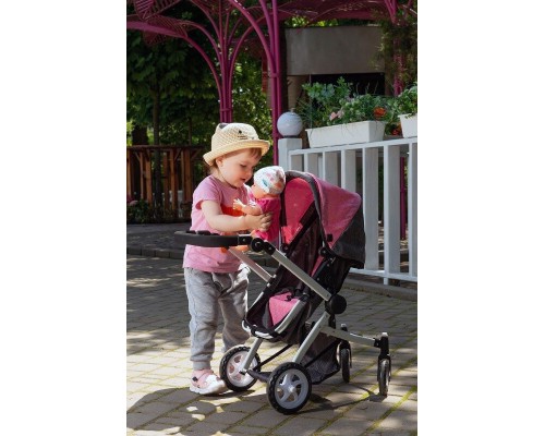 Коляска для ляльок Melobo 9651B ROSE RED 2 в 1 з сумкою Рожева