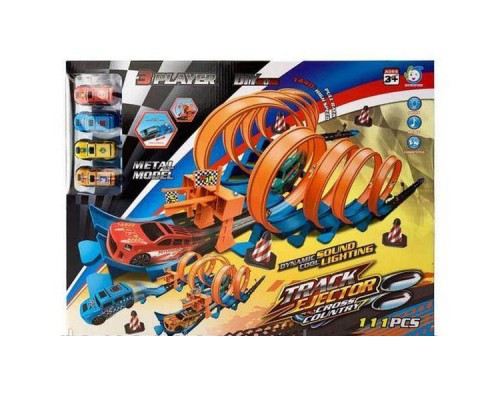 Трек із запуском та машинками метал, 111 деталей звук, світло (652-М7)