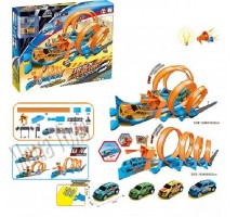 Трек с запуском и машинками металл, 70 деталей звук, свет (652-М)