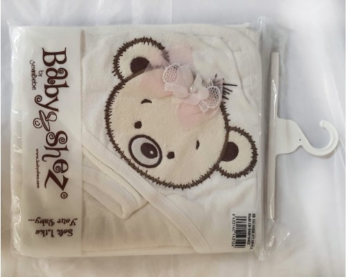 Детское полотенце с уголком 90-85 см Baby Shez Мишка крем