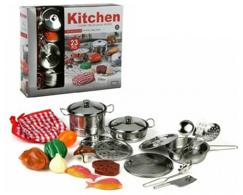Игрушечная кухонная посуда с продуктами металл 3456