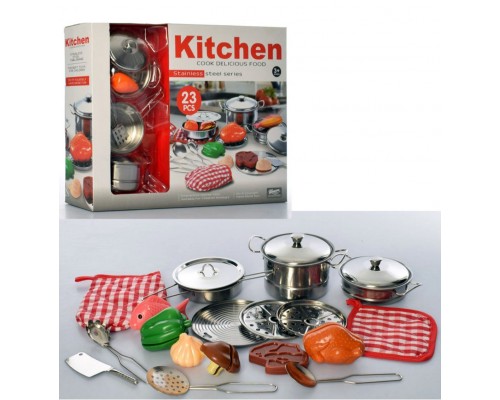 Игрушечная кухонная посуда с продуктами металл 3456