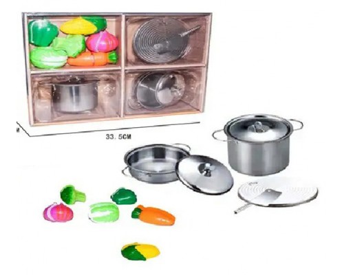 Игрушечная металлическая посуда с продуктами на липучке (2018-3)