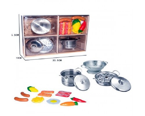 Игрушечная металлическая посуда с продуктами на липучке (2018-3)