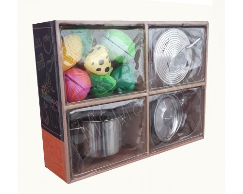 Игрушечная металлическая посуда с продуктами на липучке (2018-3)