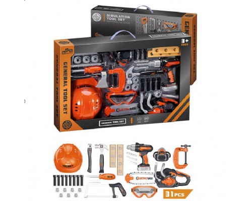 Набор инструментов для мальчика, Бензопила, Дрель, Шлем, 31 предмет (778-34)