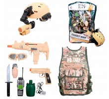 Детский игровой набор Военный Бронежилет, каска, автомат (D012)