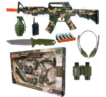 Игровой набор военного. Автомат - пули на присосках, нож, бинокль, рация (558-144)