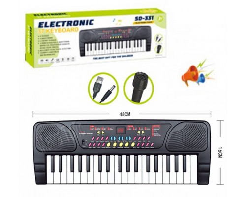 Дитяче піаніно синтезатор із мікрофоном, 31 клавіша, від мережі 48 см (331)