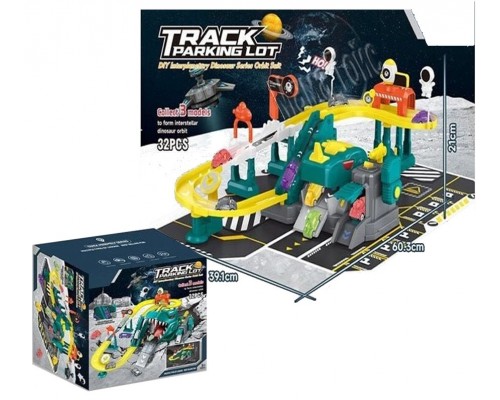 Трек Гараж Космический Динозавр с запуском, Звук, автоматический подъемник (388)