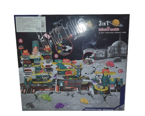 Трек Гараж Космический Динозавр с запуском, Звук, автоматический подъемник (388)