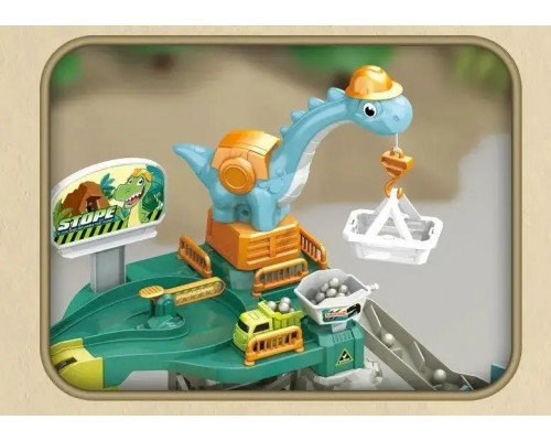 Трек Гараж Динозавр на батарейках, Звук, электро подъемник (912)