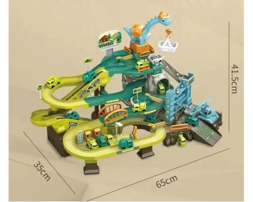 Трек Гараж Динозавр на батарейках, Звук, электро подъемник (912)