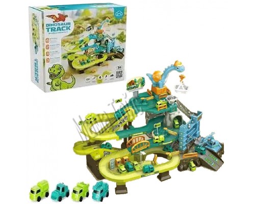 Трек Гараж Динозавр на батарейках, Звук, электро подъемник (912)
