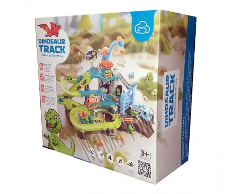 Трек Гараж Динозавр на батарейках, Звук, электро подъемник (912)