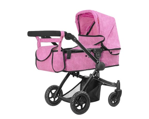 Коляска для ляльок Melobo 9651B Pink 2 в 1 з сумкою Рожева