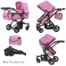 Коляска для ляльок Melobo 9651B Pink 2 в 1 з сумкою Рожева