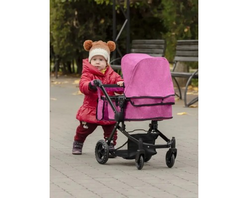 Коляска для ляльок Melobo 9651B ROSE RED 2 в 1 з сумкою Рожева
