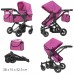 Коляска для ляльок Melobo 9651B ROSE RED 2 в 1 з сумкою Рожева
