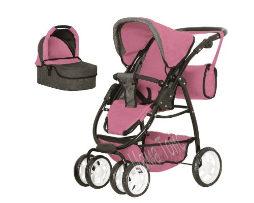 Коляска для ляльок Трансформер, 2 в 1 із сумкою CARRELLO Pink 9662