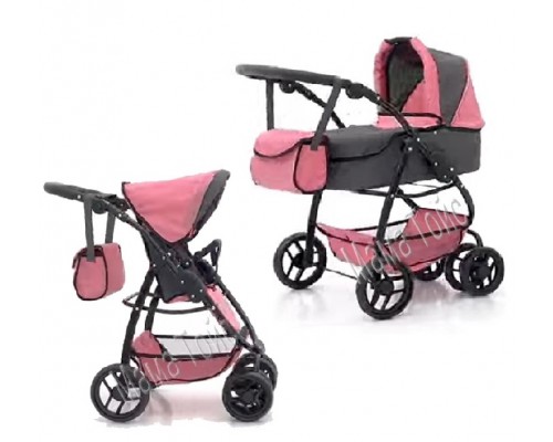 Коляска для ляльок Трансформер, 2 в 1 із сумкою CARRELLO Pink 9662