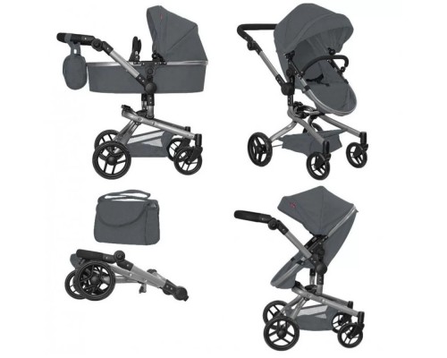 Коляска для кукол 2 в 1 Трансформер с сумкой 9695 Carrello Fortuna GREY Серая