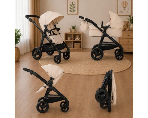 Коляска для кукол Трансформер 2 в 1 с сумкой Carrello Ultra CREAM 9696 Кремовая