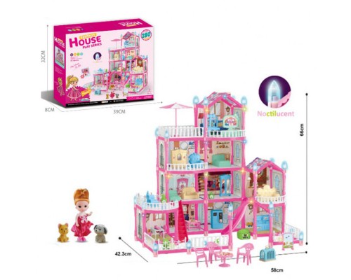 Кукольный домик с куклой и мебелью, 4 этажа, высота 66 см, подсветка (556-43)