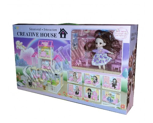 Кукольный домик с мебелью, Куклой и подсветкой (666-8)