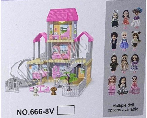 Кукольный домик с мебелью, Куклой и подсветкой (666-8)