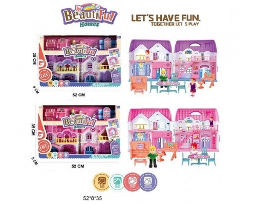 Складной Кукольный дом с мебелью и куклами. Звук, свет (8253)