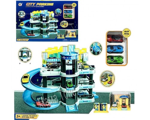 Игрушечный гараж-парковка с лифтом и машинками (9988)