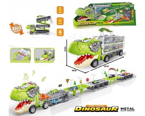 Трейлер трек Динозавр з металевими машинками Розкладна траса, Звук, світло (068-196)