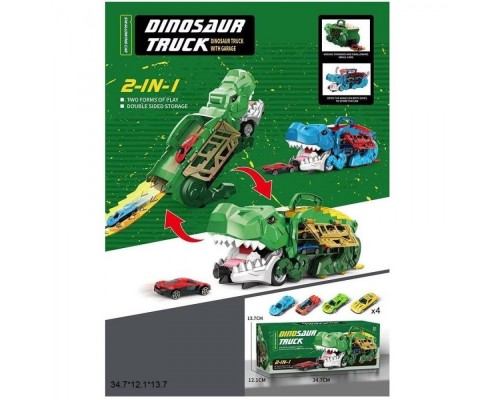 Трейлер Трек Монстр Динозавр, розкладна траса трап, 4 металеві машинки (3388)